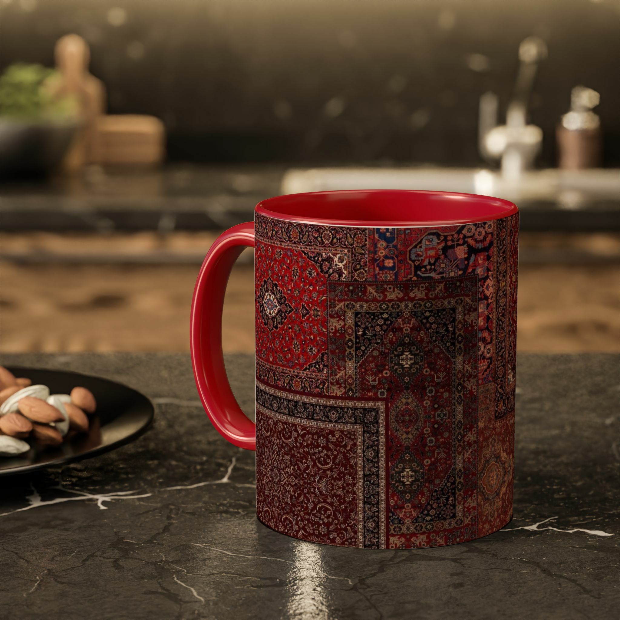 ماگ دسته رنگی طرح فرش ایرانیزمینه ۲ - رنگ قرمز2