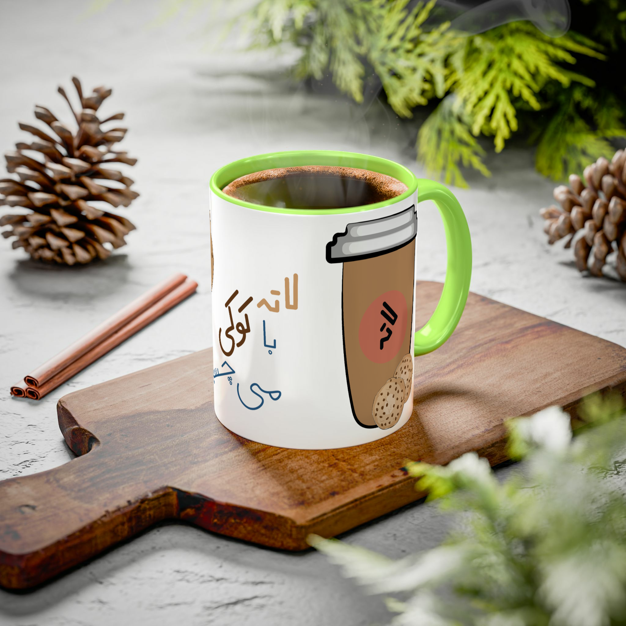 ماگ رنگی لاته و کوکیزمینه ۱ - رنگ سبز روشن2