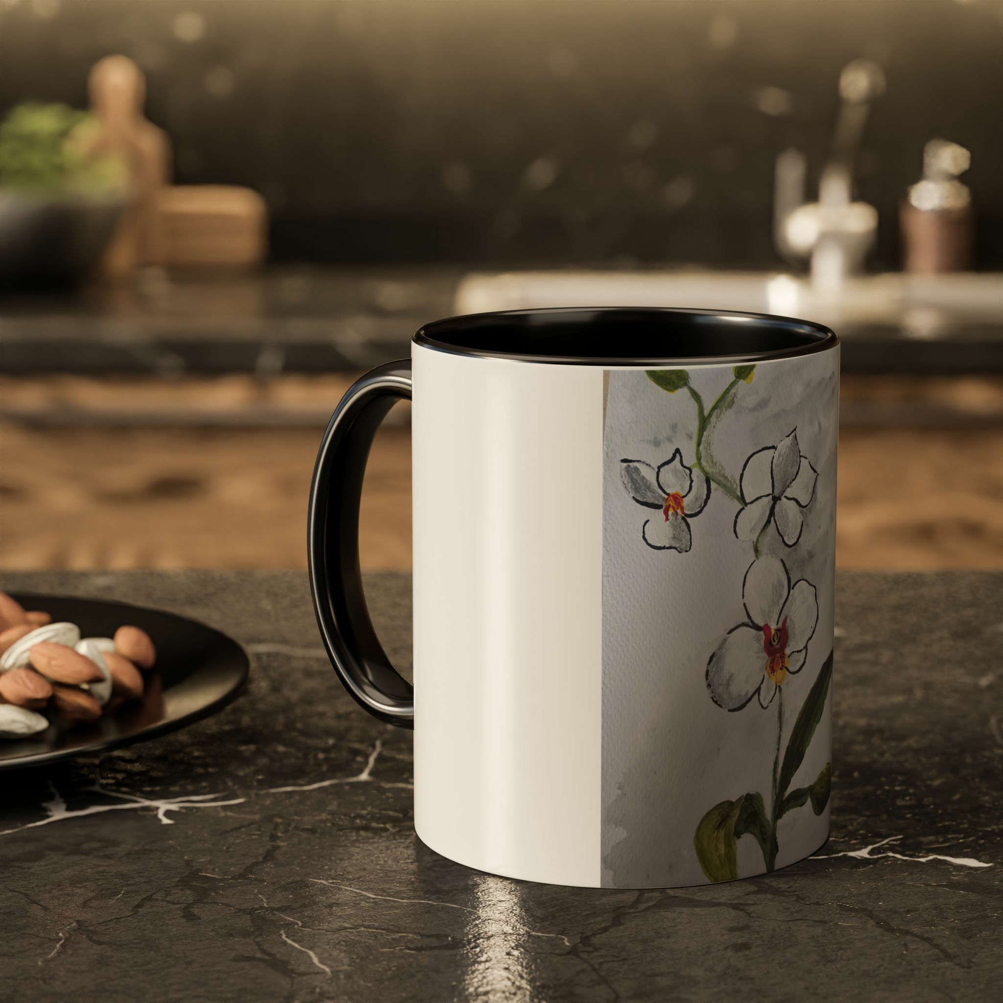 ماگ گل ارکیدهزمینه ۲ - رنگ مشکی5