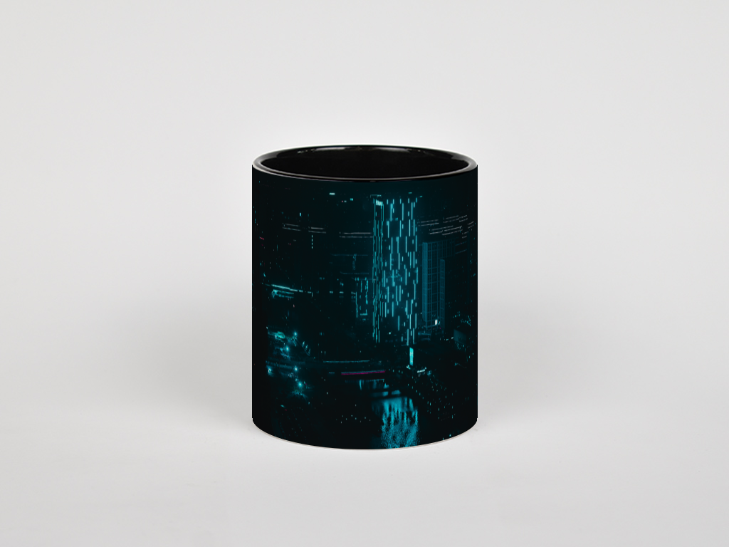 ماگ طرح cyber cityنمای روبرو - رنگ مشکی