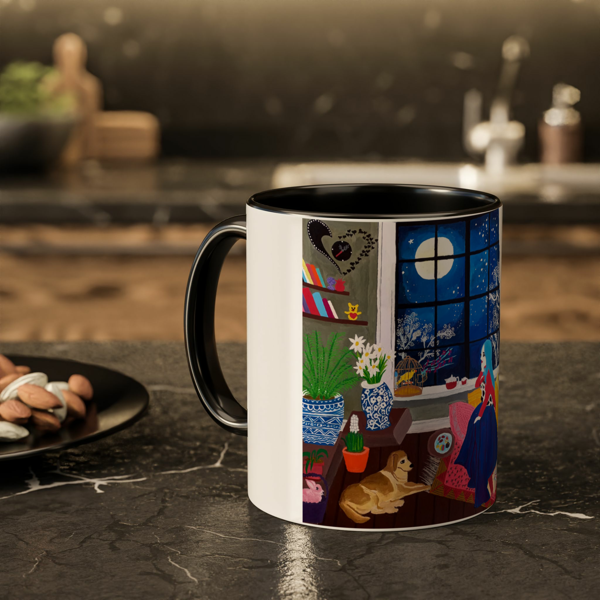 لیوان ماگ نقاشی خودم  که به مسابقه بین المللی فرستاده شده✨️زمینه ۲ - رنگ مشکی1