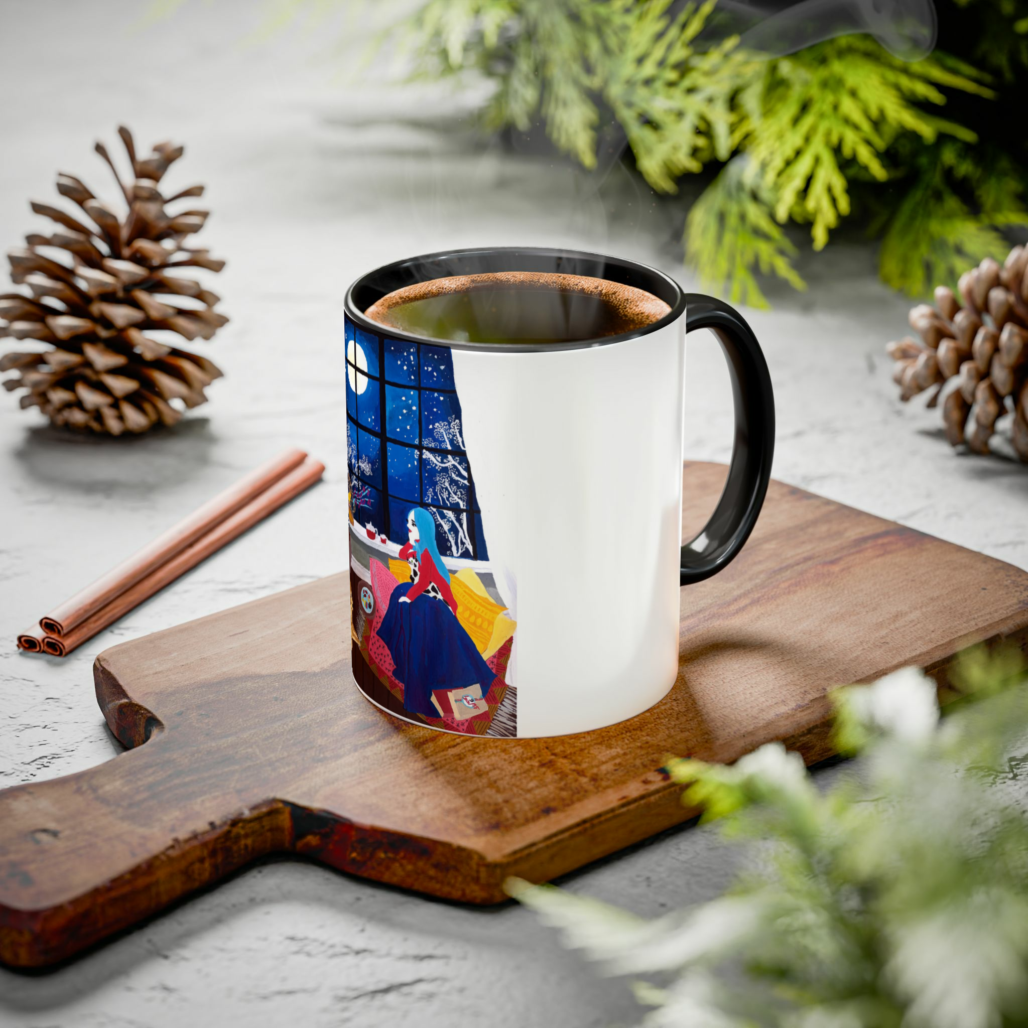 لیوان ماگ نقاشی خودم  که به مسابقه بین المللی فرستاده شده✨️زمینه ۱ - رنگ مشکی0