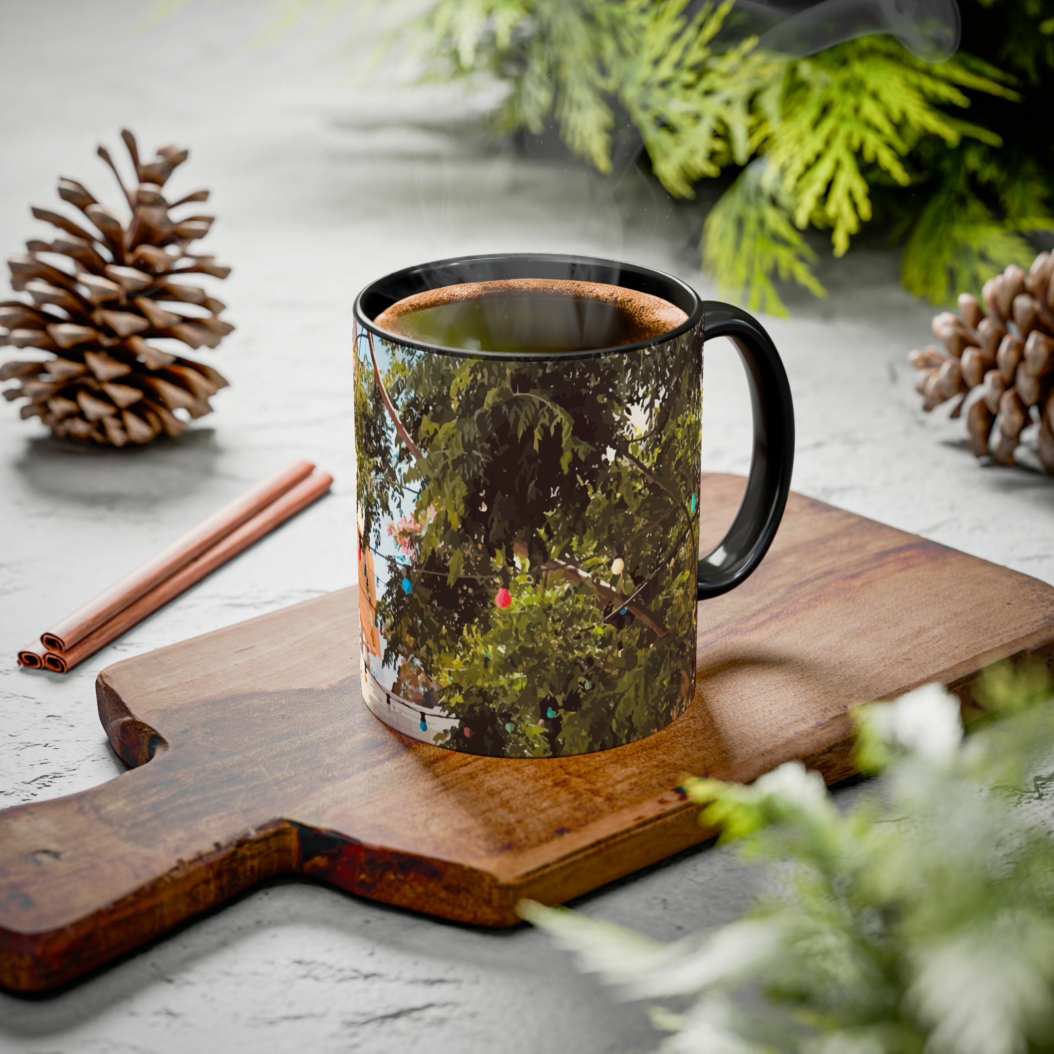 ماگ طرح cafe and treeزمینه ۱ - رنگ مشکی4