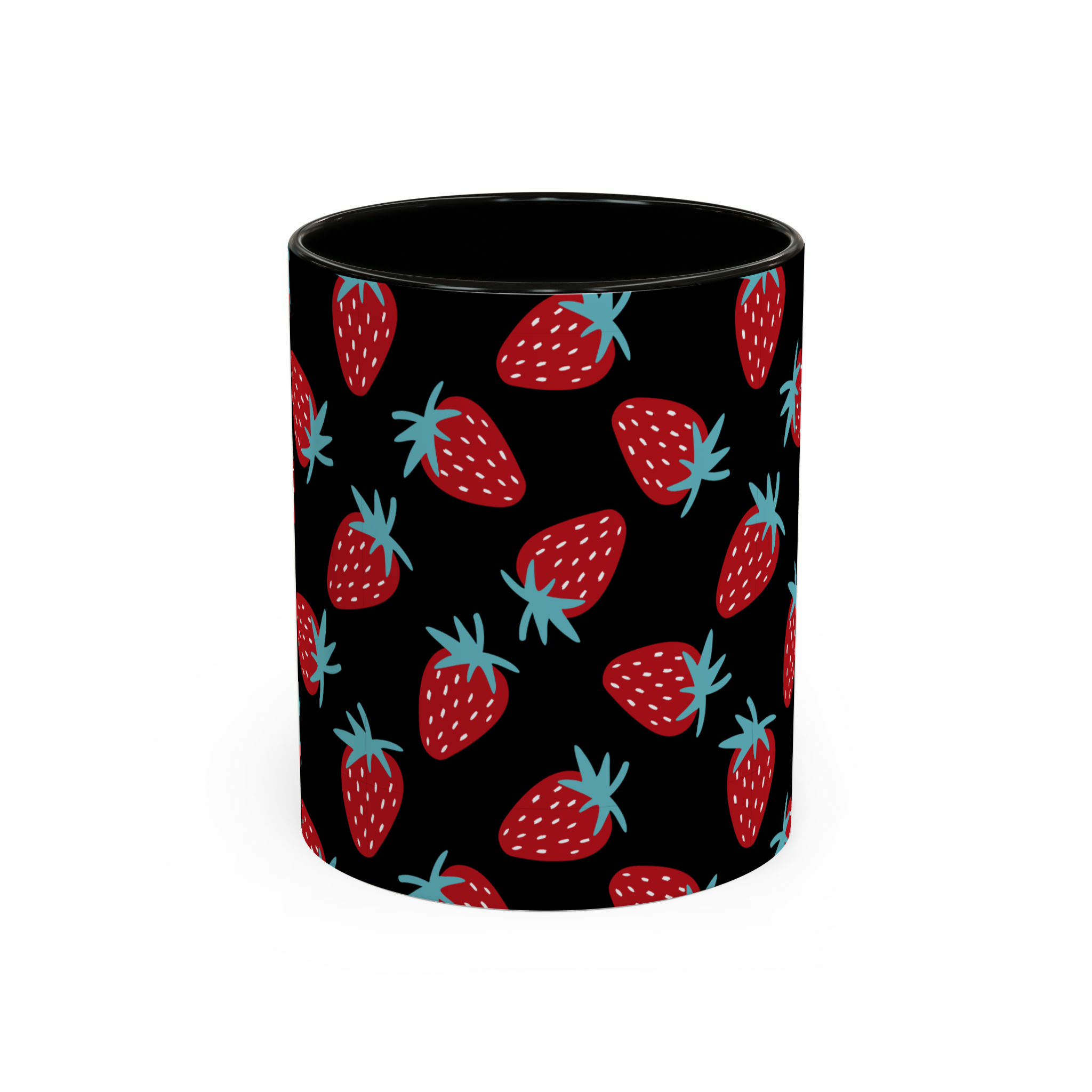 ماگ توت فرنگی🍓نمای روبرو - رنگ مشکی3