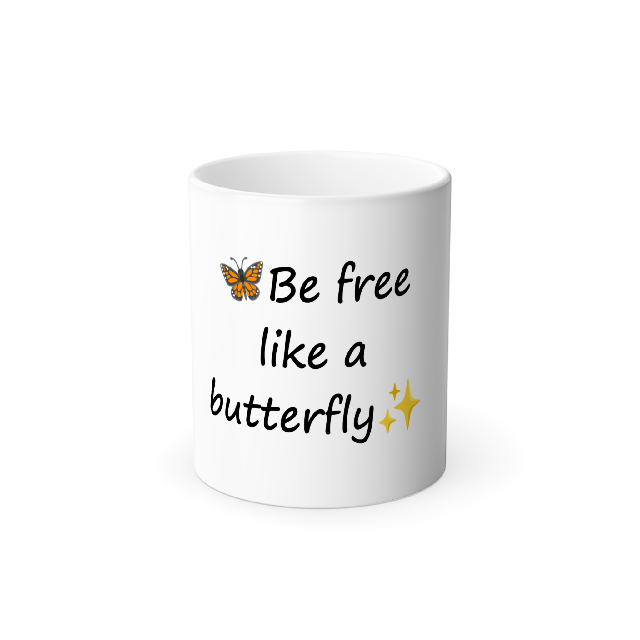 ماگ Be free like a butterfly.نمای روبرو - رنگ سفید
