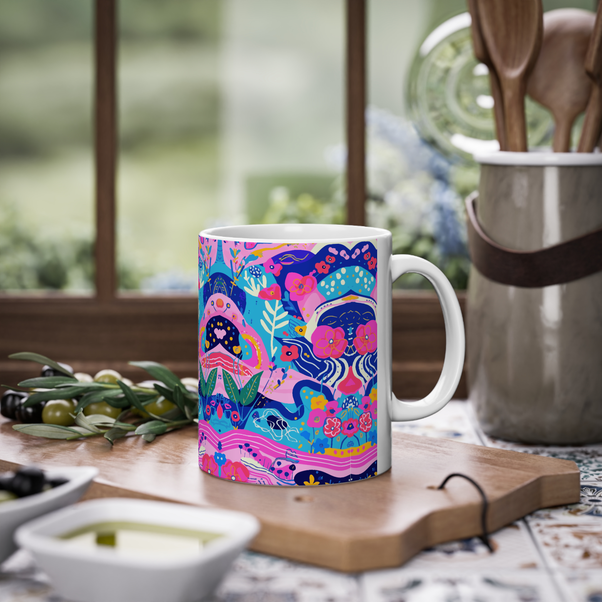 ماگ سرامیک طرح پترن نقاشی گلزمینه ۱4