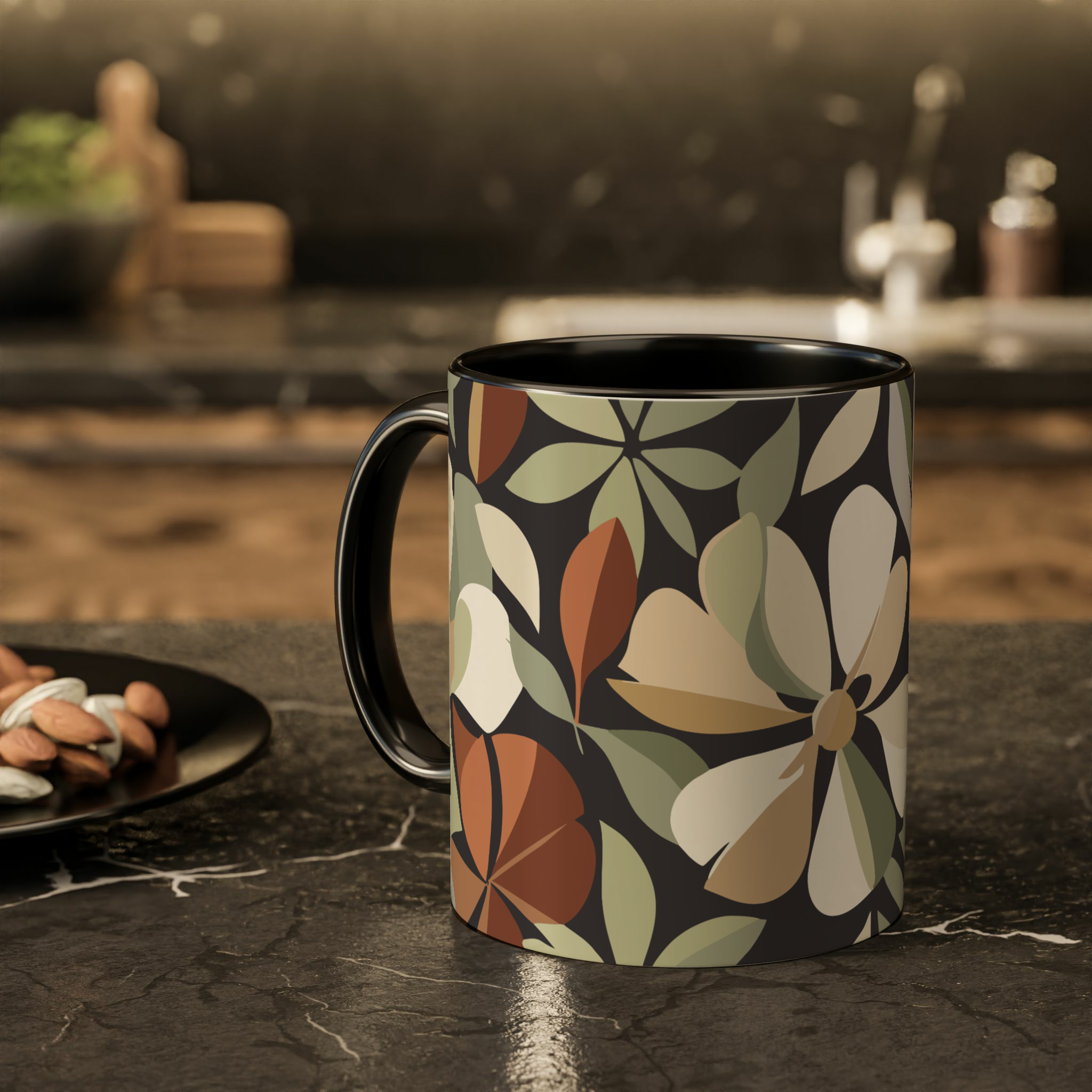 ماگ سرامیکی طرح Flowersزمینه ۲ - رنگ مشکی5