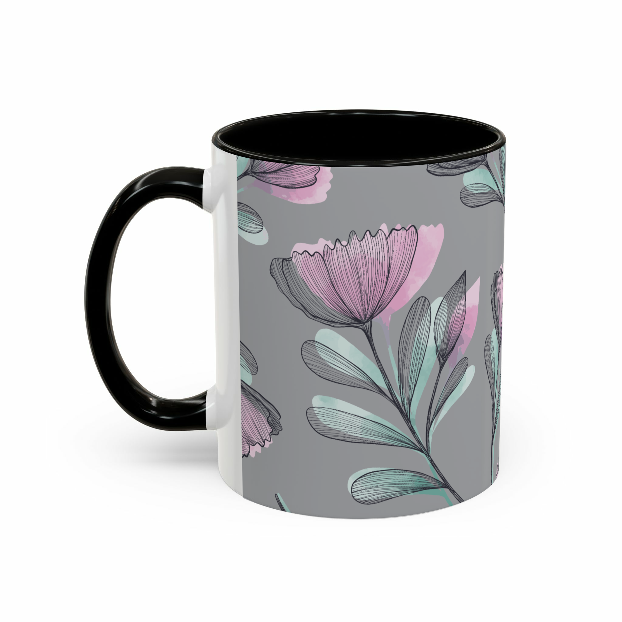 ماگ سرامیکی طرح Flowersنمای چپ - رنگ مشکی2
