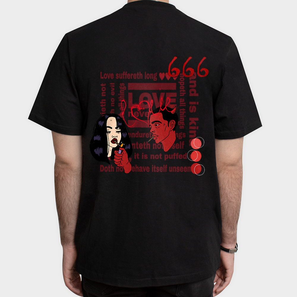 تیشرت ست کاپلی Evil loveنمای پشت - رنگ مشکی