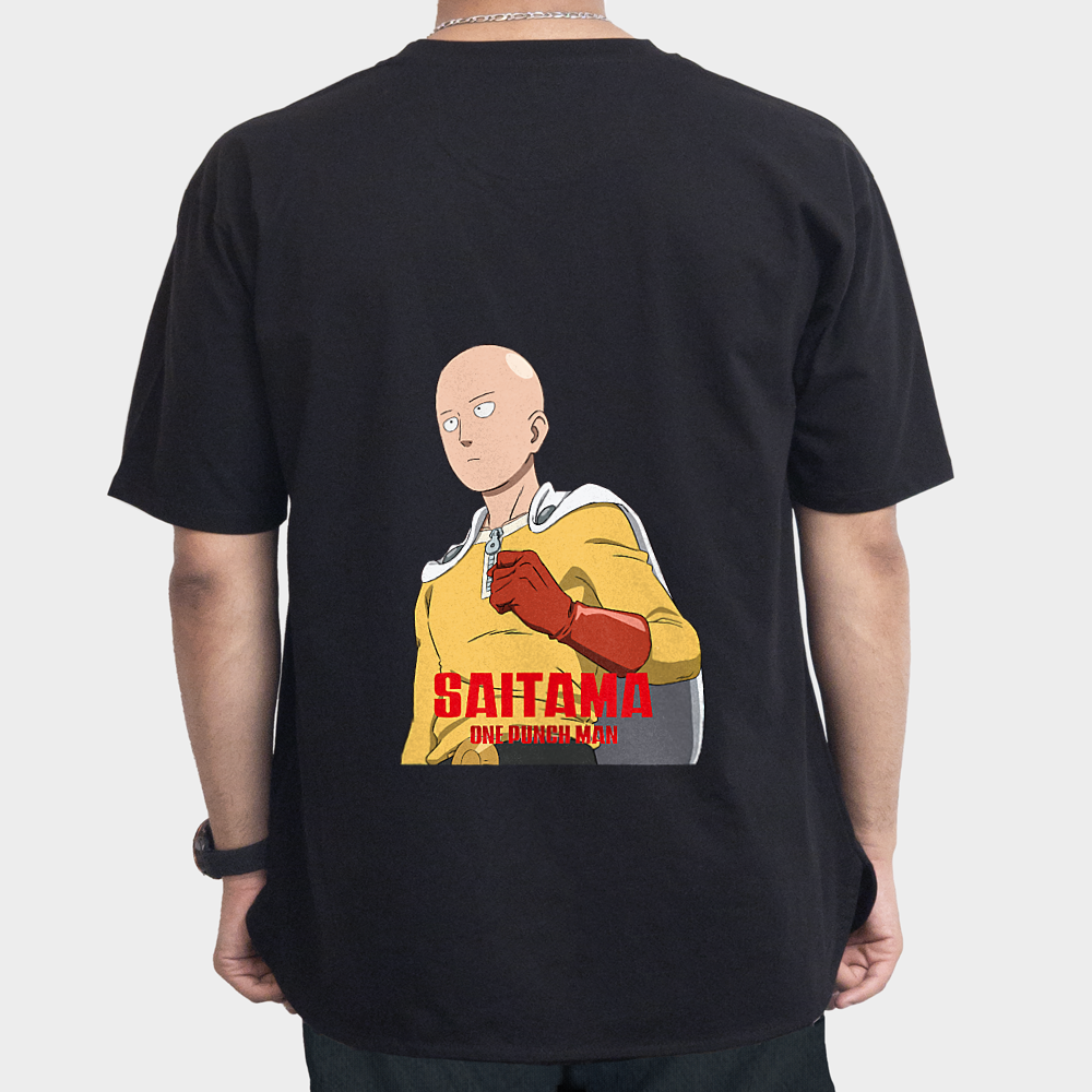 تیشرت انیمه‌ای سایتاما | طرح خاص One Punch Man | مناسب طرفداران انیمه و مانگانمای پشت ۱ - رنگ مشکی