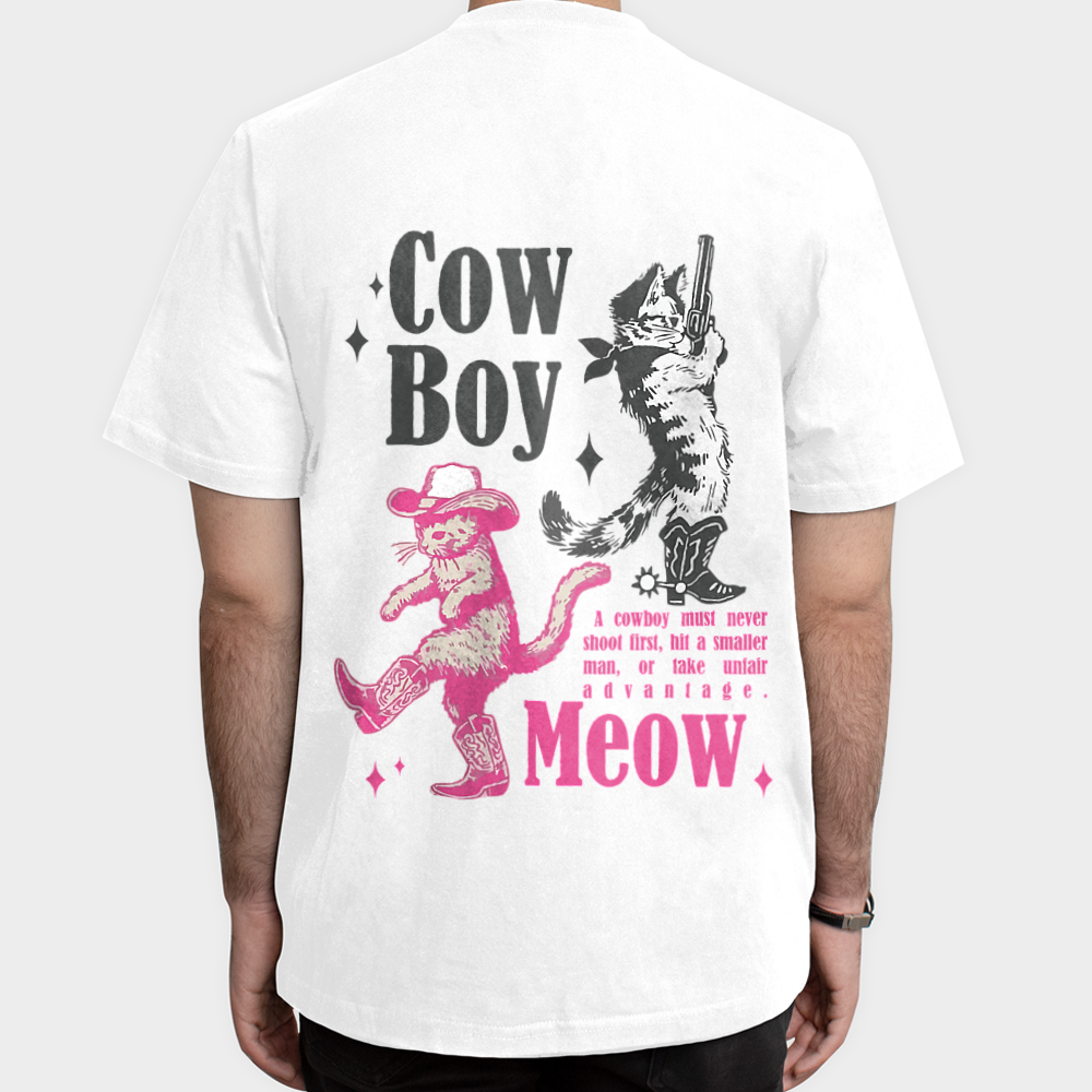 تیشرت طرح کاوبوی میو Cowboy Meowنمای پشت - رنگ سفید