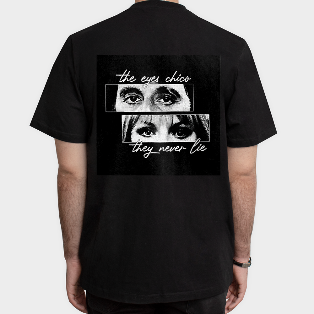 تیشرت طرح The eyes don't lie🌙🌑🐈⬛نمای پشت - رنگ مشکی5