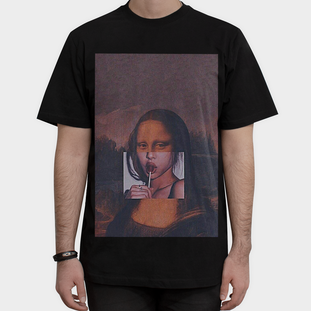 تی شرت طرح مونالیزا زیبانمای روبرو ۱ - رنگ مشکی1