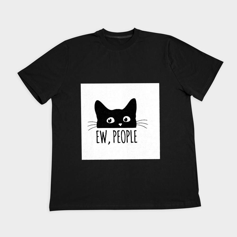 تیشرت طرح گربه ew peopleنمای روبرو ۲ - رنگ مشکی1