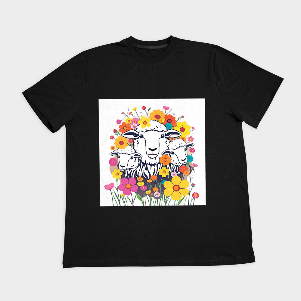 تیشرت مردانه Flower sheepنمای روبرو ۲ - رنگ مشکی1