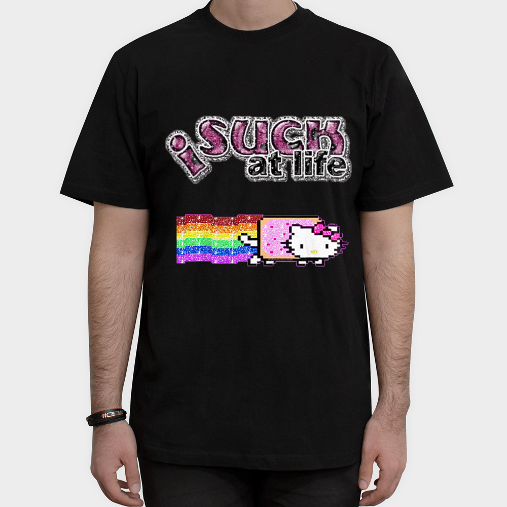 nyan cat hello kitty scenemo t-shirtنمای روبرو ۱ - رنگ مشکی