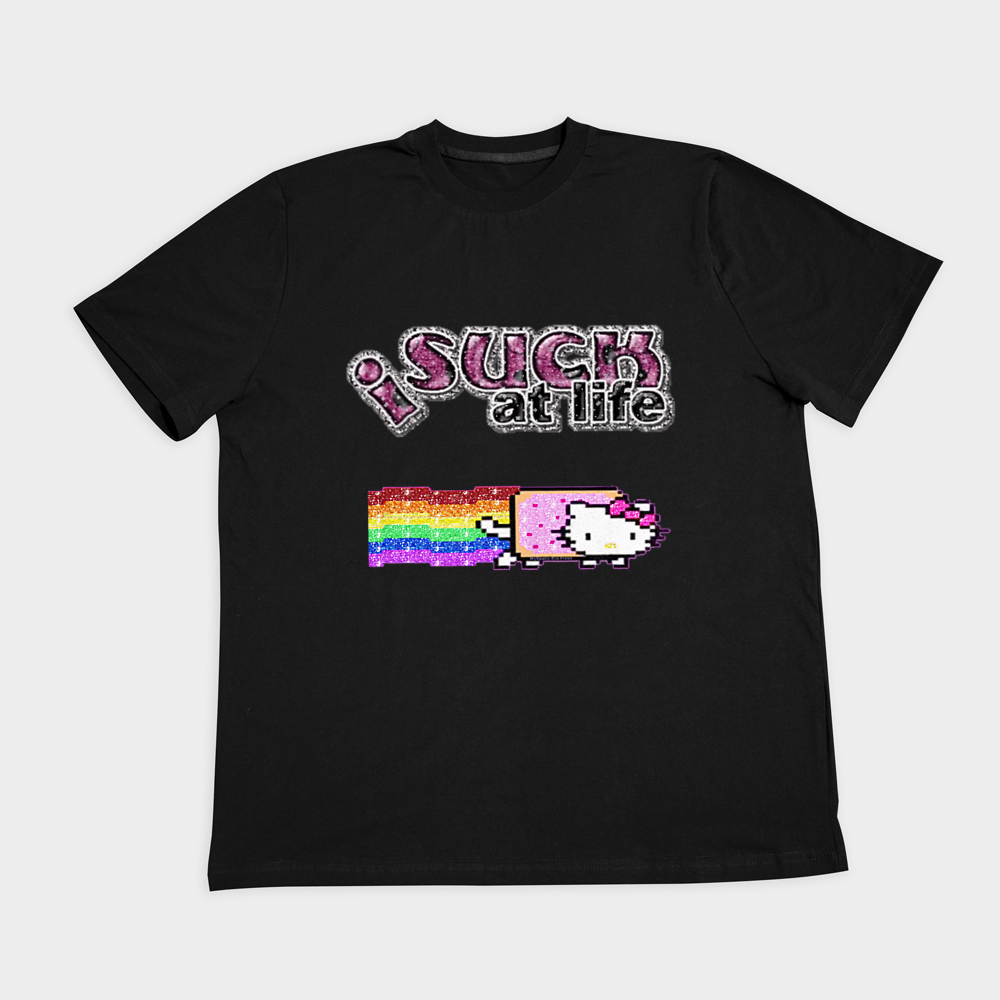nyan cat hello kitty scenemo t-shirtنمای روبرو ۲ - رنگ مشکی1