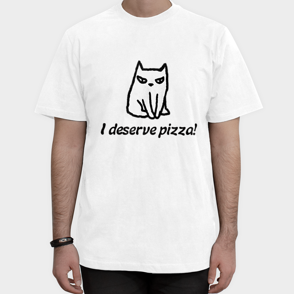 تی شرت طرح گربه I DESERVE PIZZAنمای روبرو ۱ - رنگ سفید1