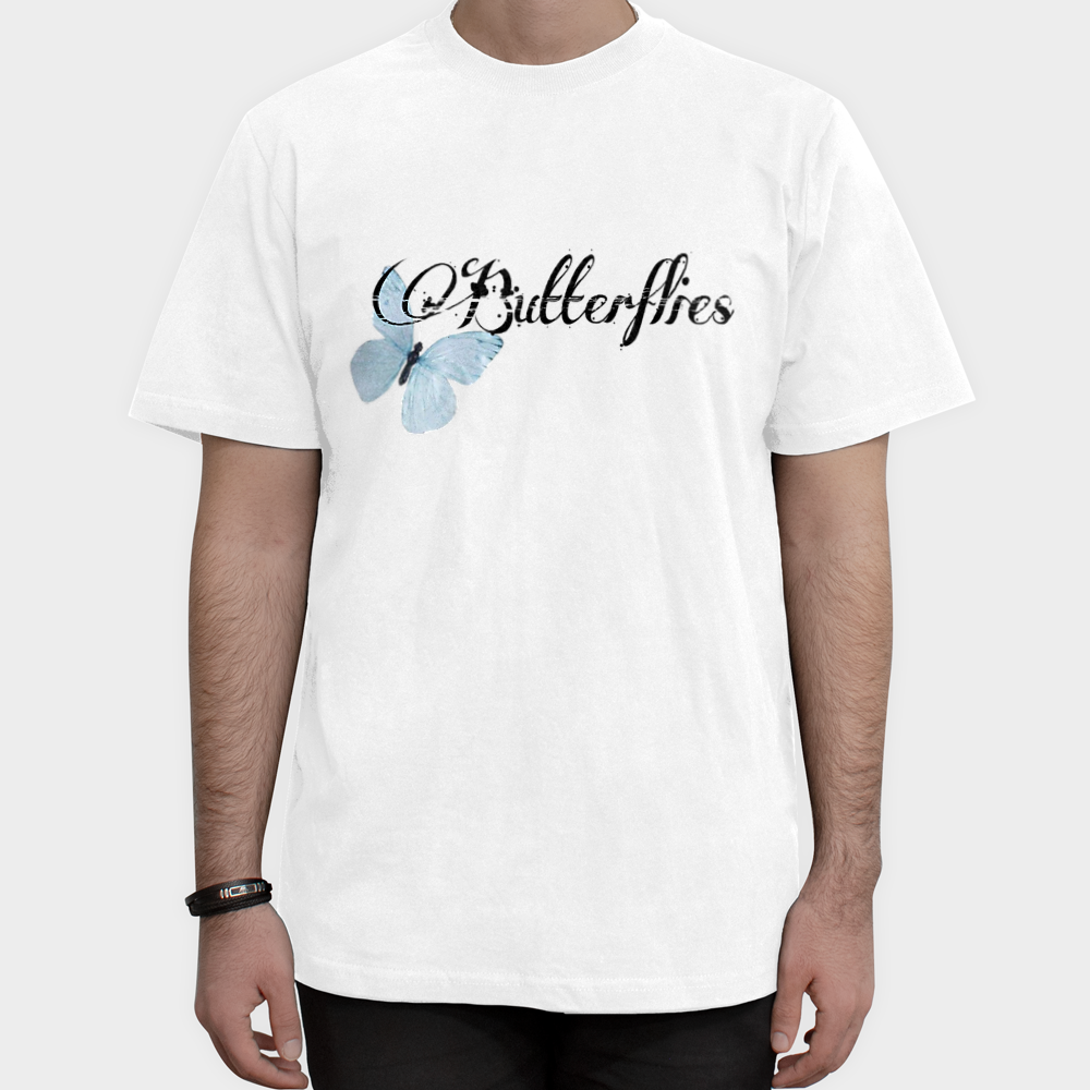 تیشرت پروانه آبی blue butterflyنمای روبرو ۱ - رنگ سفید1