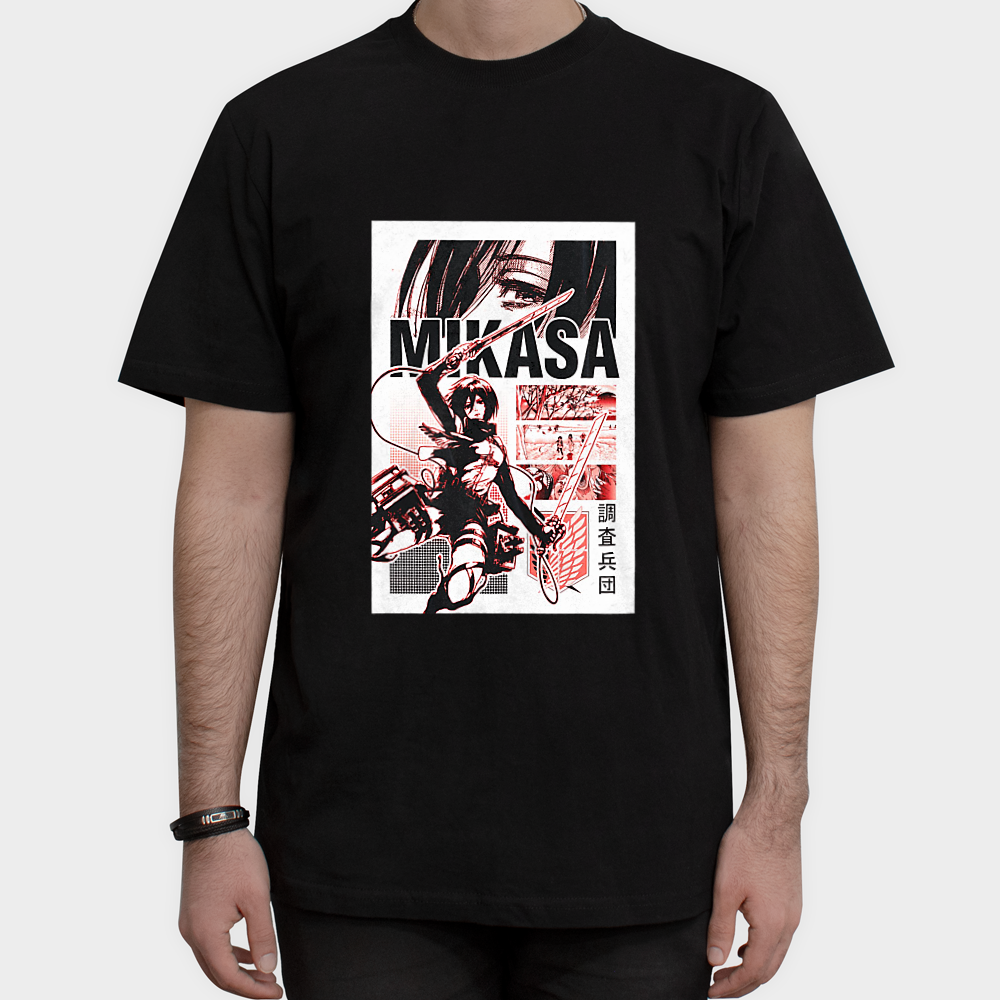 تی شرت طرح انیمه Mikasa - Attack On Titans کد 01نمای روبرو ۱ - رنگ مشکی