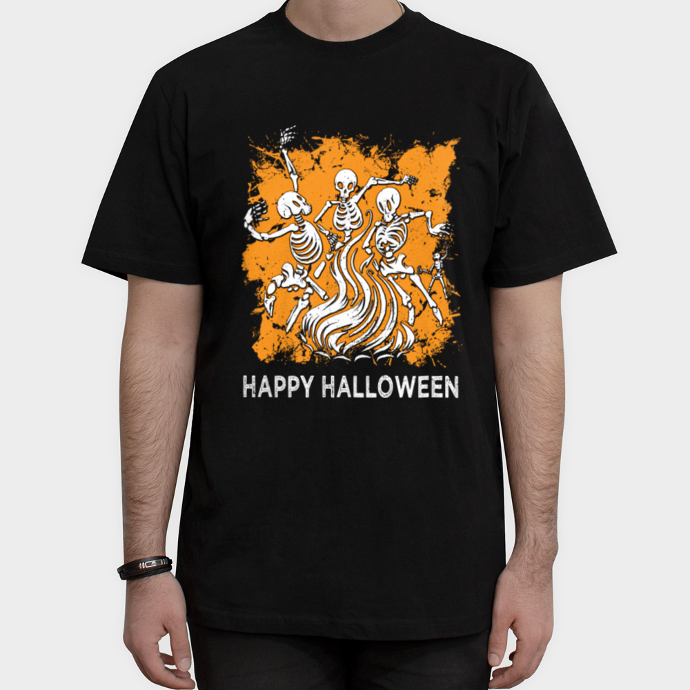 تیشرت طرح اسکلت Happy Halloweeنمای روبرو ۱ - رنگ مشکی
