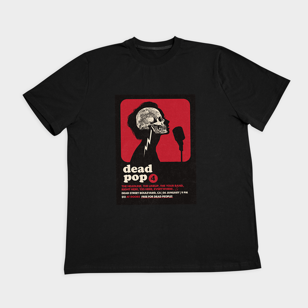 تیشرت نخ پنبه طرح اسکلت dead popنمای روبرو ۲ - رنگ مشکی