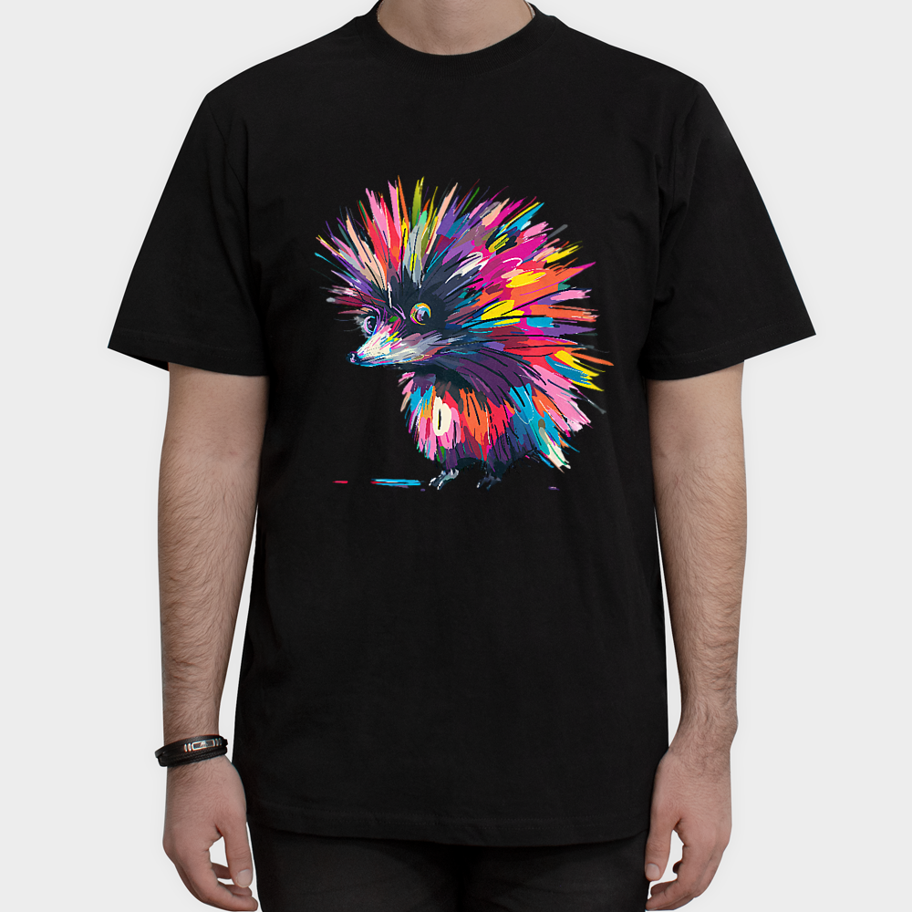 تیشرت طرح Colorful Hedgehogنمای روبرو ۱ - رنگ مشکی