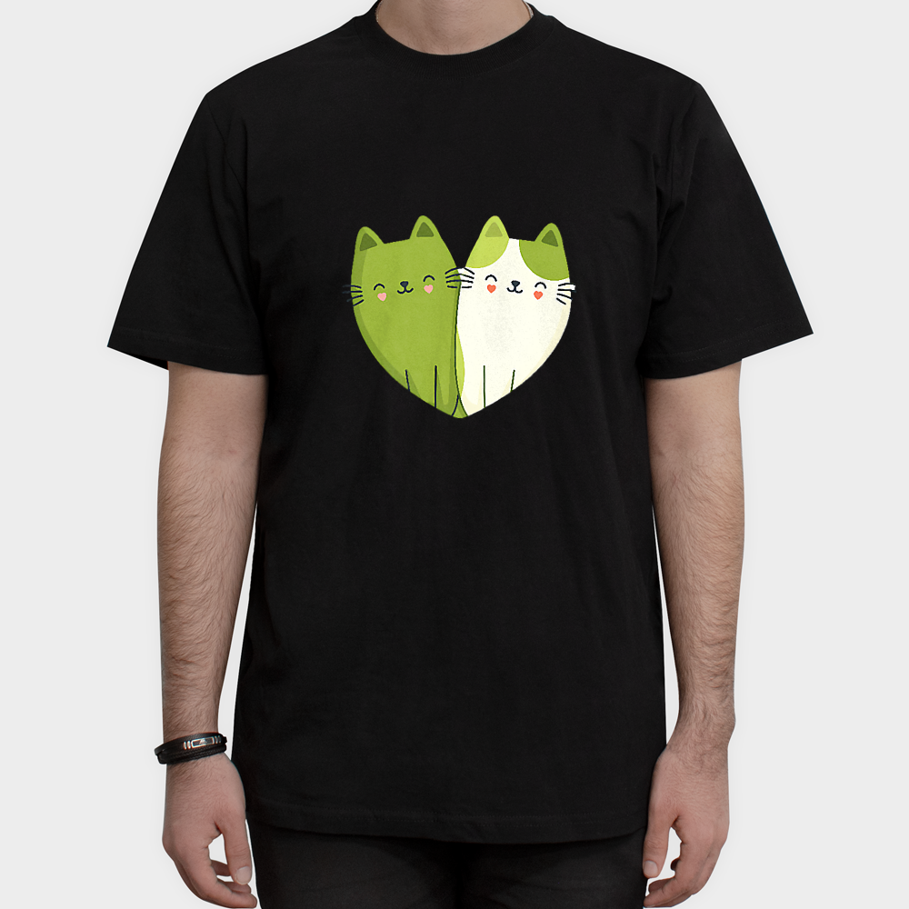 تیشرت طرح Green and White Catsنمای روبرو ۱ - رنگ مشکی