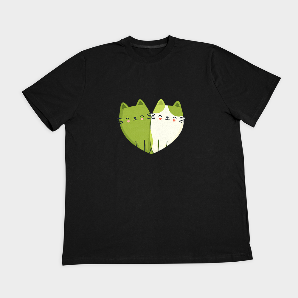 تیشرت طرح Green and White Catsنمای روبرو ۲ - رنگ مشکی1