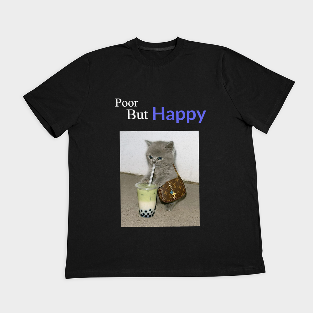 تی شرت طرح happy Catنمای روبرو ۲ - رنگ مشکی1