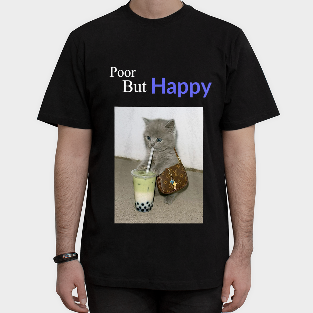 تی شرت طرح happy Catنمای روبرو ۱ - رنگ مشکی