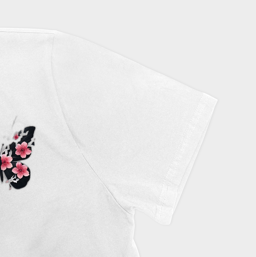 تیشرت پروانه🦋🍃نمای نزدیک آستین چپ - رنگ سفید3