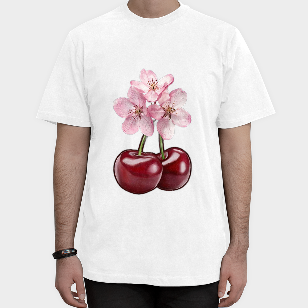 تیشرت گیلاس ، طرح چری cherryنمای روبرو ۱ - رنگ سفید