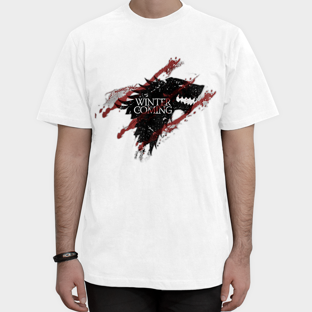 تیشرت winter is coming game of thronesنمای روبرو ۱ - رنگ سفید