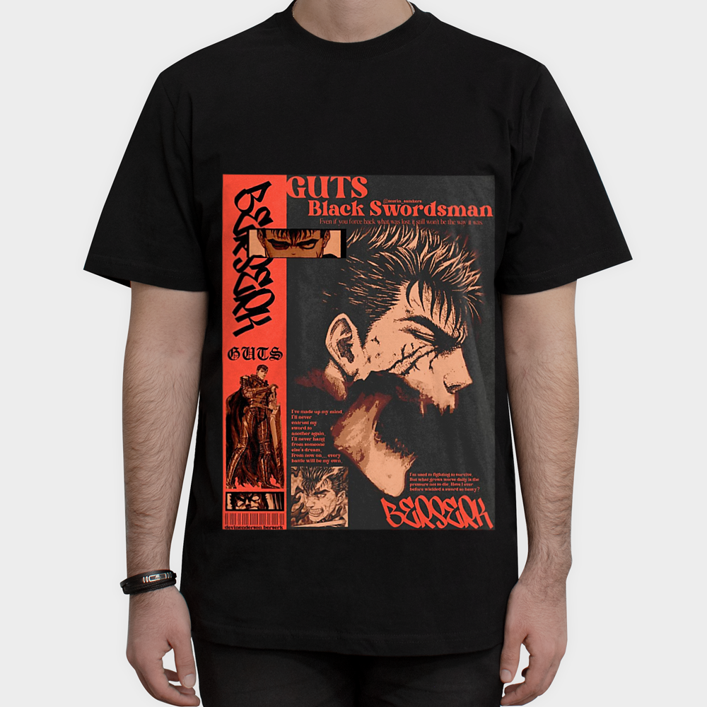 تیشرت berserk - برزرک شخصیت Guts - گاتسنمای روبرو ۱ - رنگ مشکی