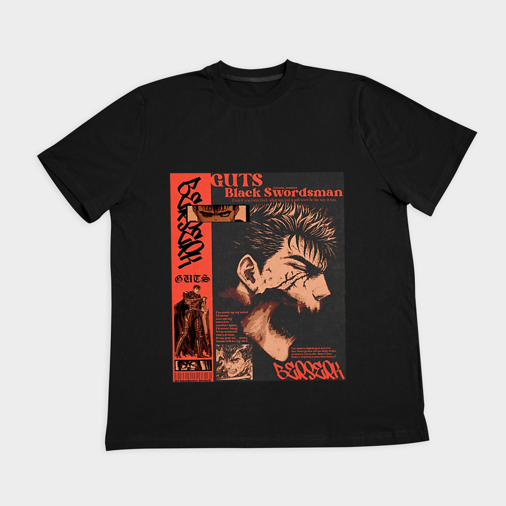 تیشرت berserk - برزرک شخصیت Guts - گاتسنمای روبرو ۲ - رنگ مشکی1