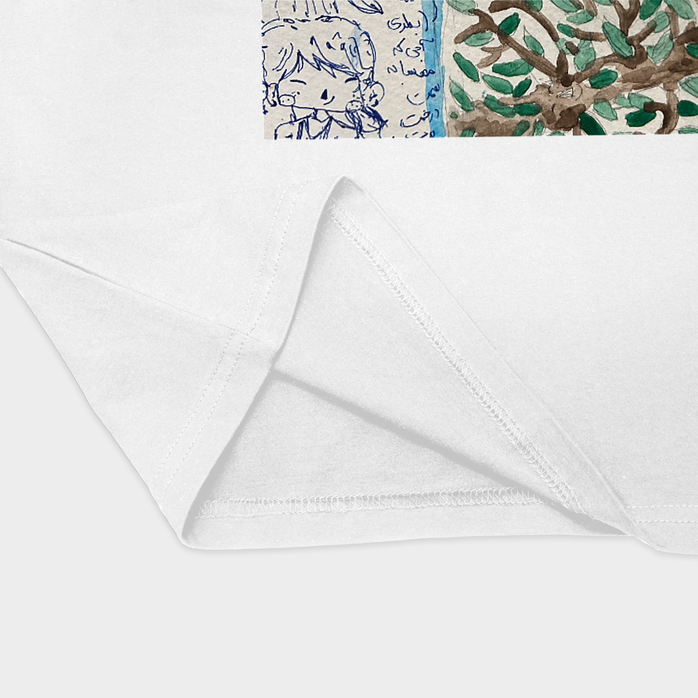 "تیشرت تصویر سازی شده"نمای نزدیک پایین لباس - رنگ سفید2