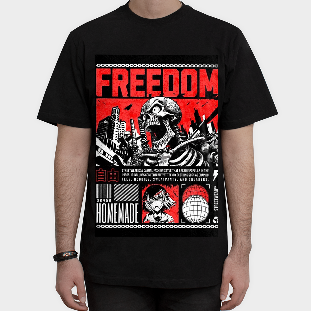 تیشرت انیمهای Freedomنمای روبرو ۱ - رنگ مشکی