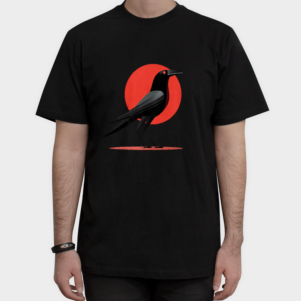 تیشرت طرح Black Bird with Red Sunنمای روبرو ۱ - رنگ مشکی1