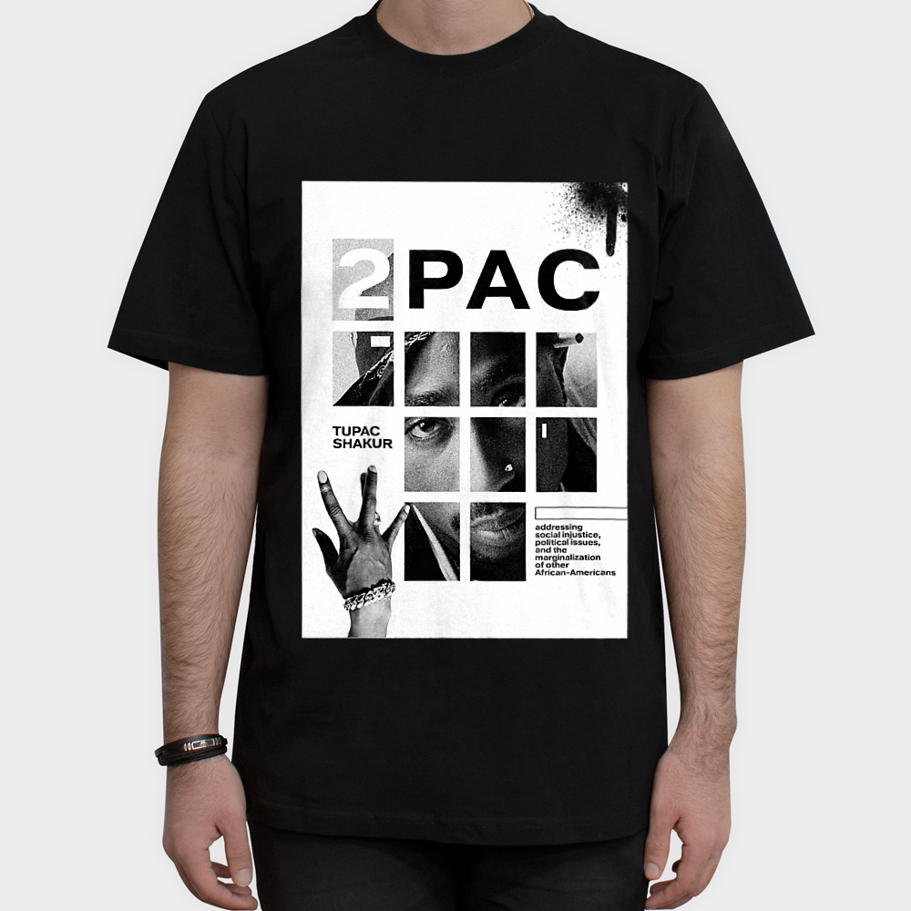 تیشرت طرح توپاک شکور 2pac shakurنمای روبرو ۱ - رنگ مشکی