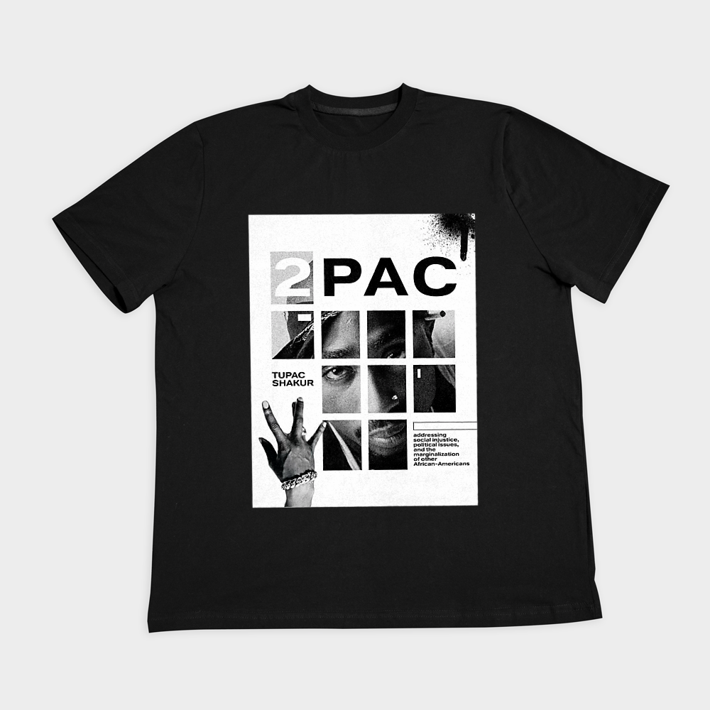 تیشرت طرح توپاک شکور 2pac shakurنمای روبرو ۲ - رنگ مشکی1
