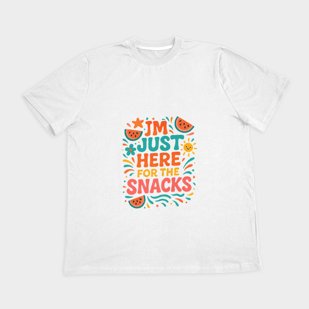 تیشرت اسپرت فانتزی یونی‌سایز | طرح I’m just here for the snacks | چاپ رنگی باحالنمای روبرو ۲ - رنگ سفید1