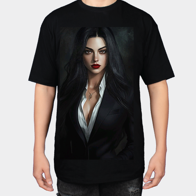 تیشرت بع طرح دخترنمای روبرو ۱ - رنگ مشکی1