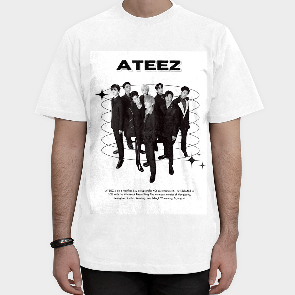 تیشرت طرح ateezنمای روبرو ۱ - رنگ سفید