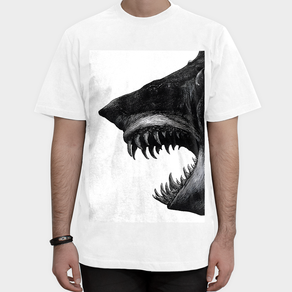 SHARK TSHIRT444نمای روبرو ۱ - رنگ سفید