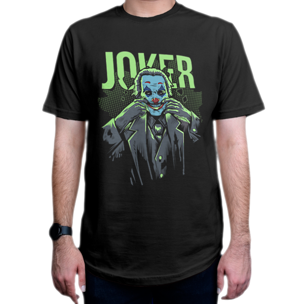 تیشرت طرح فیلم Joker جوکر واکین فینیکس j8 Joaquin Phoenixنمای روبرو - رنگ مشکی