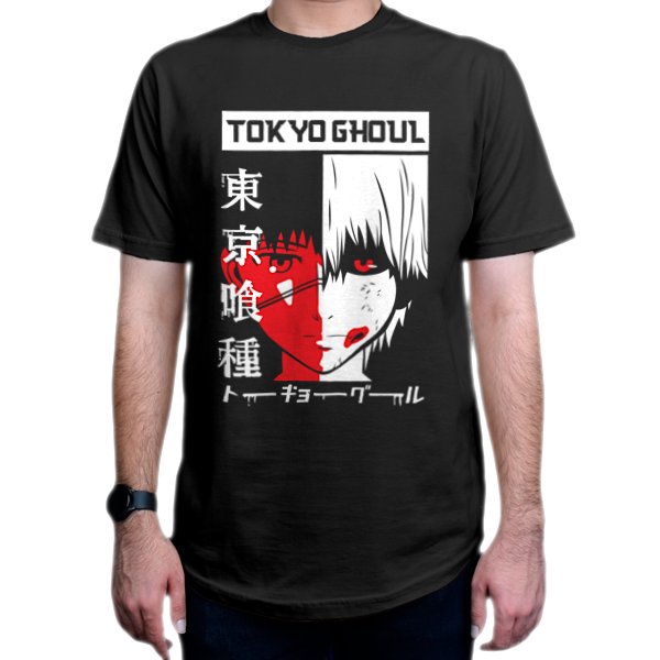 تیشرت انیمه طرح  Tokyo Ghoul  توکیو غول شخصیت  Ken Kaneki  کن کانکی  TG5نمای روبرو - رنگ مشکی