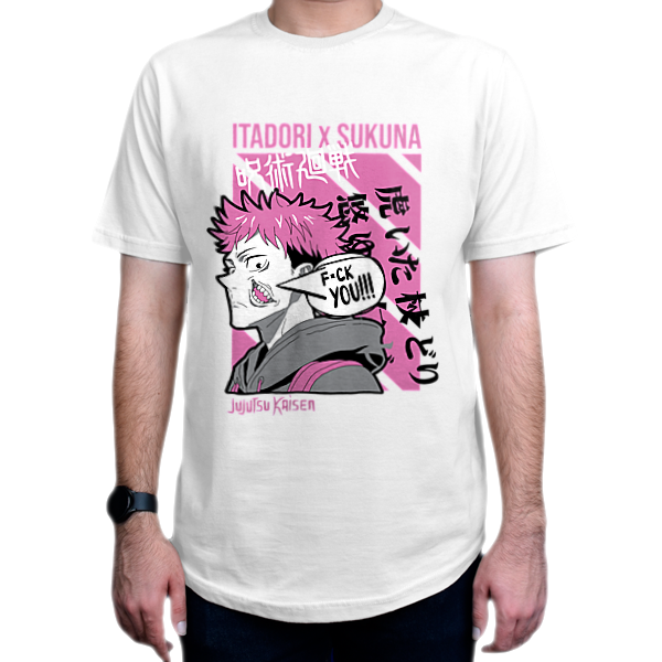 تیشرت انیمه طرح  jujutsu-kaisen  جوجوتسو کایسن شخصیت  Ryomen Sukuna-Yuji Itadori  یوجی ایتادوری-ریومن سوکونانمای روبرو - رنگ سفید