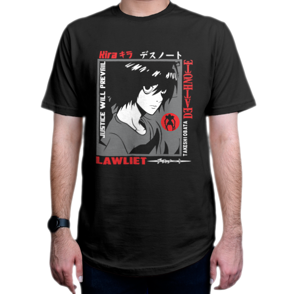 تیشرت طرح انیمه Death Note دفترچه مرگ شخصیت ال  L کد DN2نمای روبرو - رنگ مشکی
