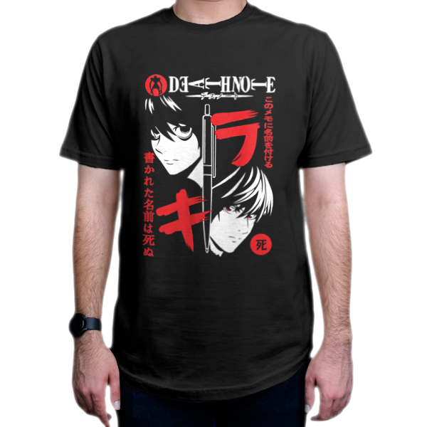 تیشرت طرح انیمه Death Note  دفترچه مرگ شخصیت لایت-ال  L-Lightنمای روبرو - رنگ مشکی